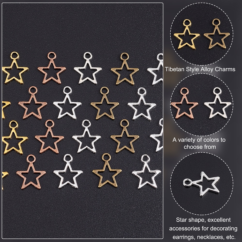 250Pcs Hollow Star Pendants 12mm for DIY Bracelets Necklace Making